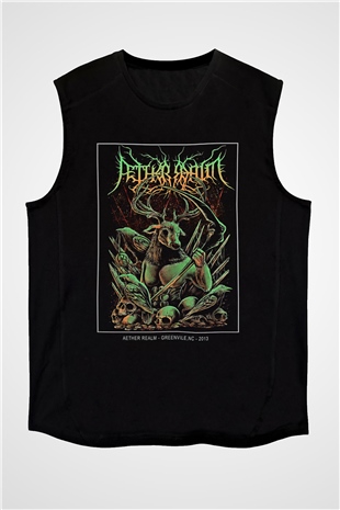 Aether Realm Baskılı Unisex Siyah Kolsuz Tişört - Tshirt