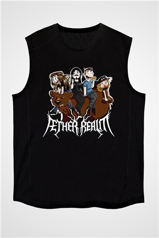 Aether Realm Baskılı Unisex Siyah Kolsuz Tişört - Tshirt