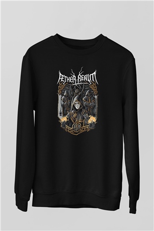 Aether Realm Baskılı Unisex Siyah Sweatshirt