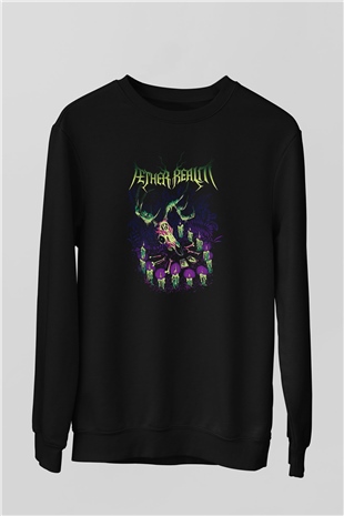 Aether Realm Baskılı Unisex Siyah Sweatshirt