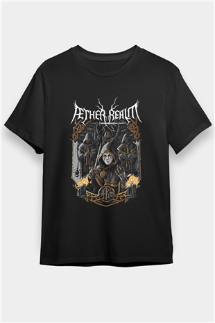 Aether Realm Baskılı Unisex Siyah Tişört - Tshirt