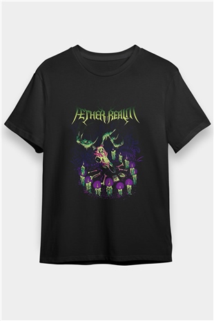 Aether Realm Baskılı Unisex Siyah Tişört - Tshirt