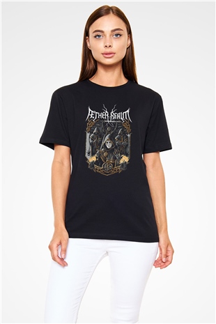Aether Realm Baskılı Unisex Siyah Tişört - Tshirt