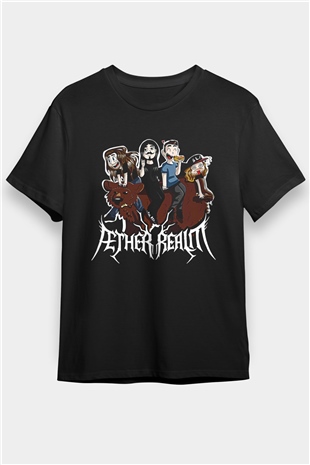 Aether Realm Baskılı Unisex Siyah Tişört - Tshirt