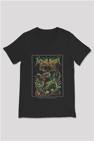 Aether Realm Baskılı Unisex Siyah V Yaka Tişört - Tshirt
