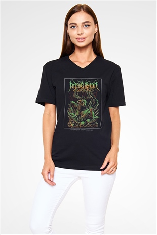 Aether Realm Baskılı Unisex Siyah V Yaka Tişört - Tshirt