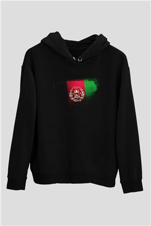 Afganistan - Afghanistan Bayrağı Baskılı Unisex Siyah Hoodie