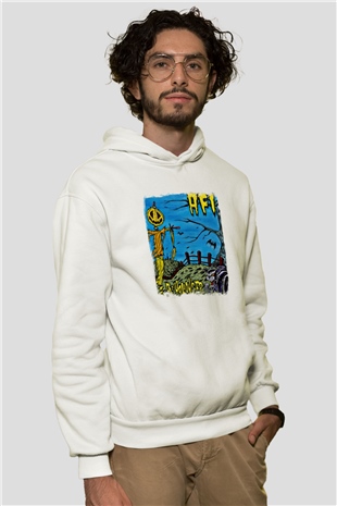 Afi Baskılı Unisex Beyaz Hoodie