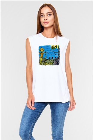 Afi Baskılı Unisex Beyaz Kolsuz Tişört