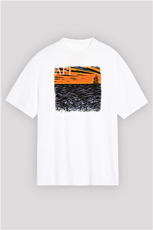 Afi Baskılı Unisex Beyaz Oversize Tişört