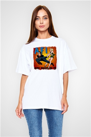 Afi Baskılı Unisex Beyaz Oversize Tişört