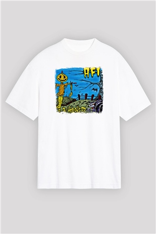 Afi Baskılı Unisex Beyaz Oversize Tişört