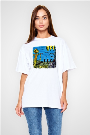 Afi Baskılı Unisex Beyaz Oversize Tişört