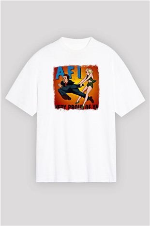 Afi Baskılı Unisex Beyaz Oversize Tişört