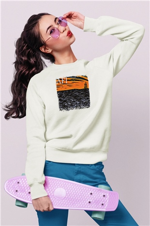Afi Baskılı Unisex Beyaz Sweatshirt