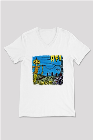 Afi Baskılı Unisex Beyaz V Yaka Tişört