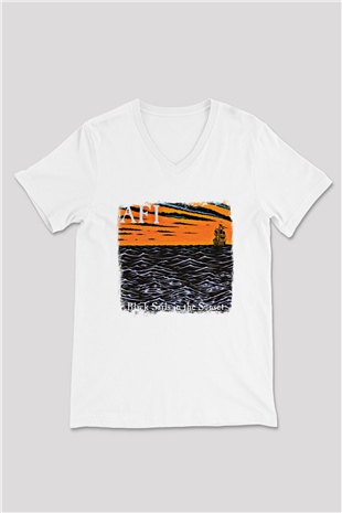 Afi Baskılı Unisex Beyaz V Yaka Tişört