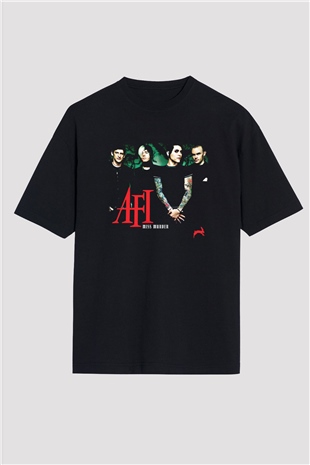 Afi Baskılı Unisex Siyah Oversize Tişört