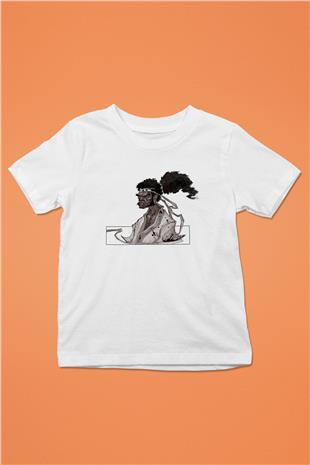 Afro Samurai Baskılı Beyaz Unisex Beyaz Çocuk Tişört - Tshirt