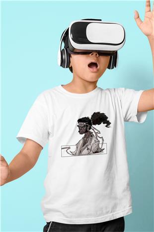 Afro Samurai Baskılı Beyaz Unisex Beyaz Çocuk Tişört - Tshirt