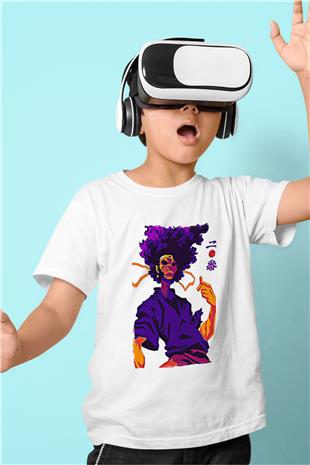 Afro Samurai Baskılı Beyaz Unisex Beyaz Çocuk Tişört - Tshirt