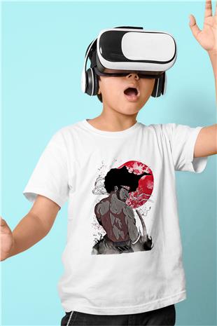 Afro Samurai Baskılı Beyaz Unisex Beyaz Çocuk Tişört - Tshirt