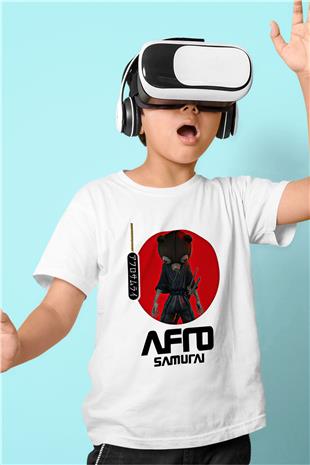 Afro Samurai Baskılı Beyaz Unisex Beyaz Çocuk Tişört - Tshirt