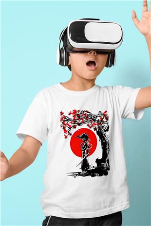 Afro Samurai Baskılı Beyaz Unisex Beyaz Çocuk Tişört - Tshirt