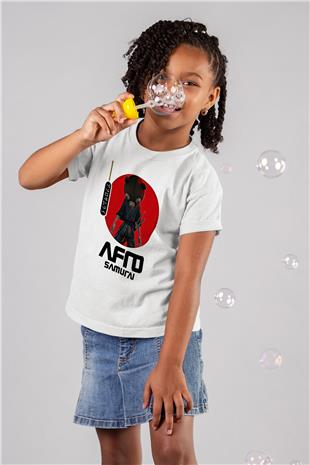 Afro Samurai Baskılı Beyaz Unisex Beyaz Çocuk Tişört - Tshirt