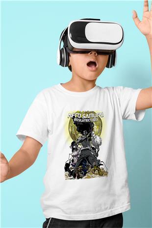 Afro Samurai Baskılı Beyaz Unisex Beyaz Çocuk Tişört - Tshirt