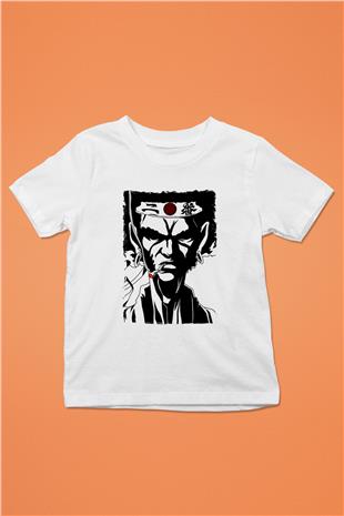 Afro Samurai Baskılı Beyaz Unisex Beyaz Çocuk Tişört - Tshirt
