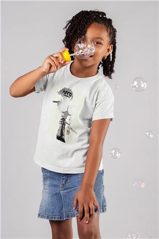 Afro Samurai Baskılı Beyaz Unisex Beyaz Çocuk Tişört - Tshirt