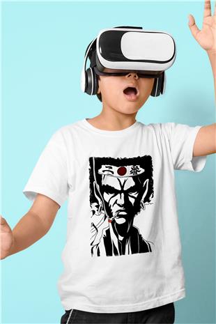 Afro Samurai Baskılı Beyaz Unisex Beyaz Çocuk Tişört - Tshirt