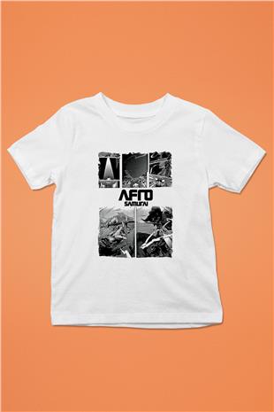 Afro Samurai Baskılı Beyaz Unisex Beyaz Çocuk Tişört - Tshirt