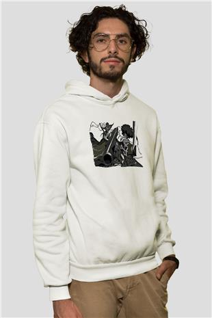 Afro Samurai Baskılı Beyaz Unisex Hoodie