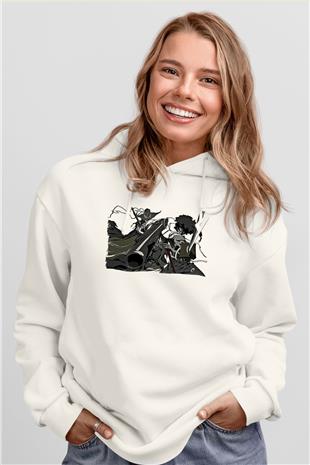 Afro Samurai Baskılı Beyaz Unisex Hoodie