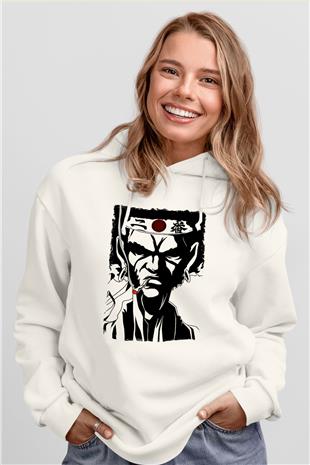 Afro Samurai Baskılı Beyaz Unisex Hoodie