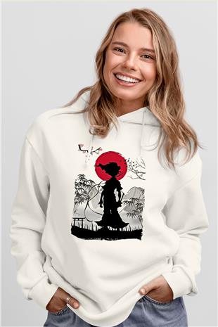 Afro Samurai Baskılı Beyaz Unisex Hoodie