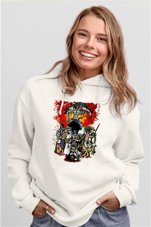Afro Samurai Baskılı Beyaz Unisex Hoodie