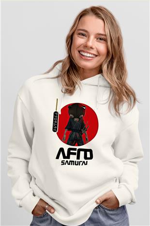 Afro Samurai Baskılı Beyaz Unisex Hoodie