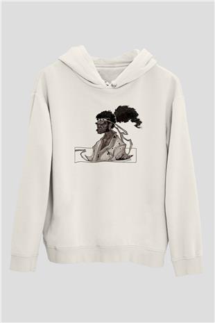 Afro Samurai Baskılı Beyaz Unisex Hoodie
