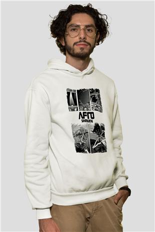 Afro Samurai Baskılı Beyaz Unisex Hoodie
