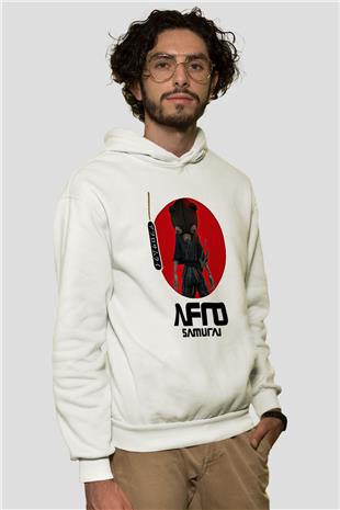 Afro Samurai Baskılı Beyaz Unisex Hoodie