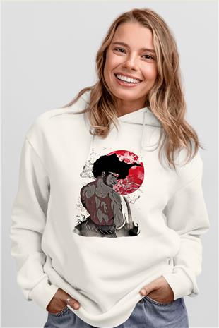 Afro Samurai Baskılı Beyaz Unisex Hoodie