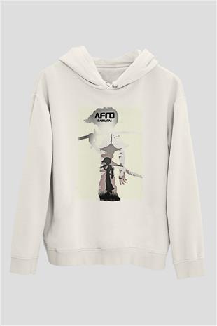 Afro Samurai Baskılı Beyaz Unisex Hoodie