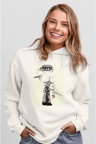 Afro Samurai Baskılı Beyaz Unisex Hoodie