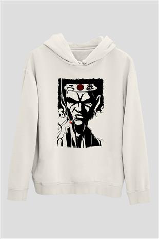 Afro Samurai Baskılı Beyaz Unisex Hoodie