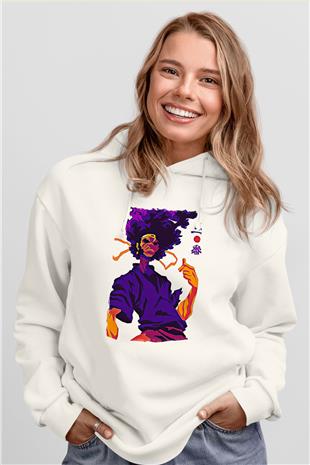 Afro Samurai Baskılı Beyaz Unisex Hoodie