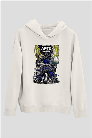Afro Samurai Baskılı Beyaz Unisex Hoodie