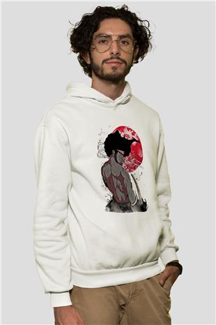 Afro Samurai Baskılı Beyaz Unisex Hoodie